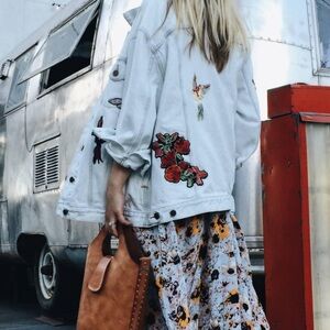 Little Moon Aritzia Dianthus White Denim Patch Decal Jacket